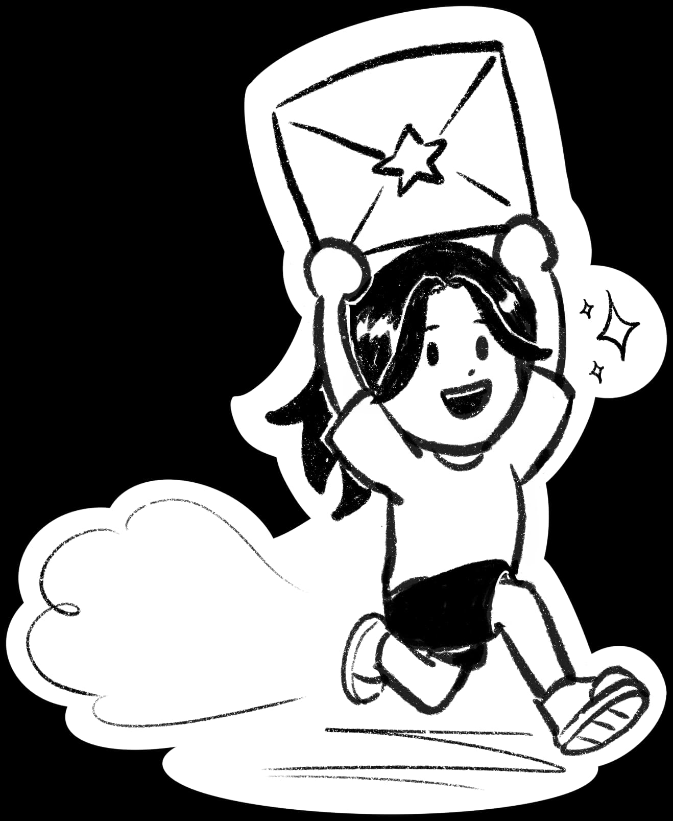 Doodle of Ellie running with a letter